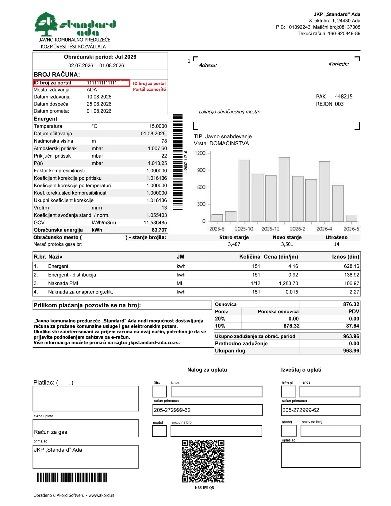 Račun za gas - ID broj